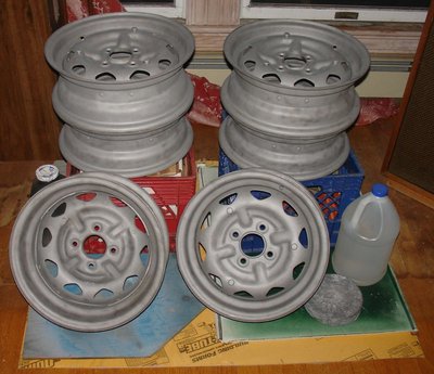 6 wheels blasted - ready for paint.JPG and 